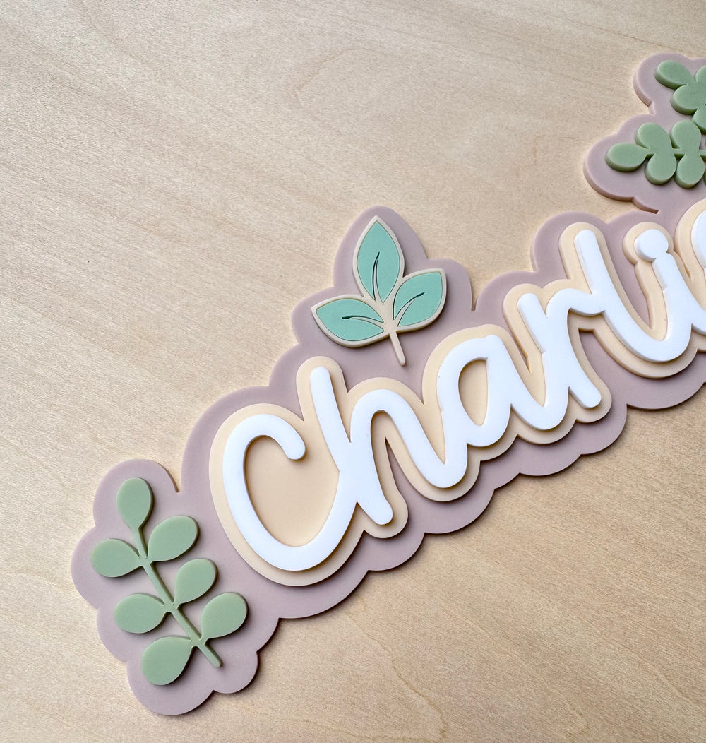 Custom Name Sign Detailed | Layered acrylic name plaque - Leafy - Luma Light