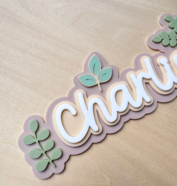 Custom Name Sign Detailed | Layered acrylic name plaque - Leafy - Luma Light