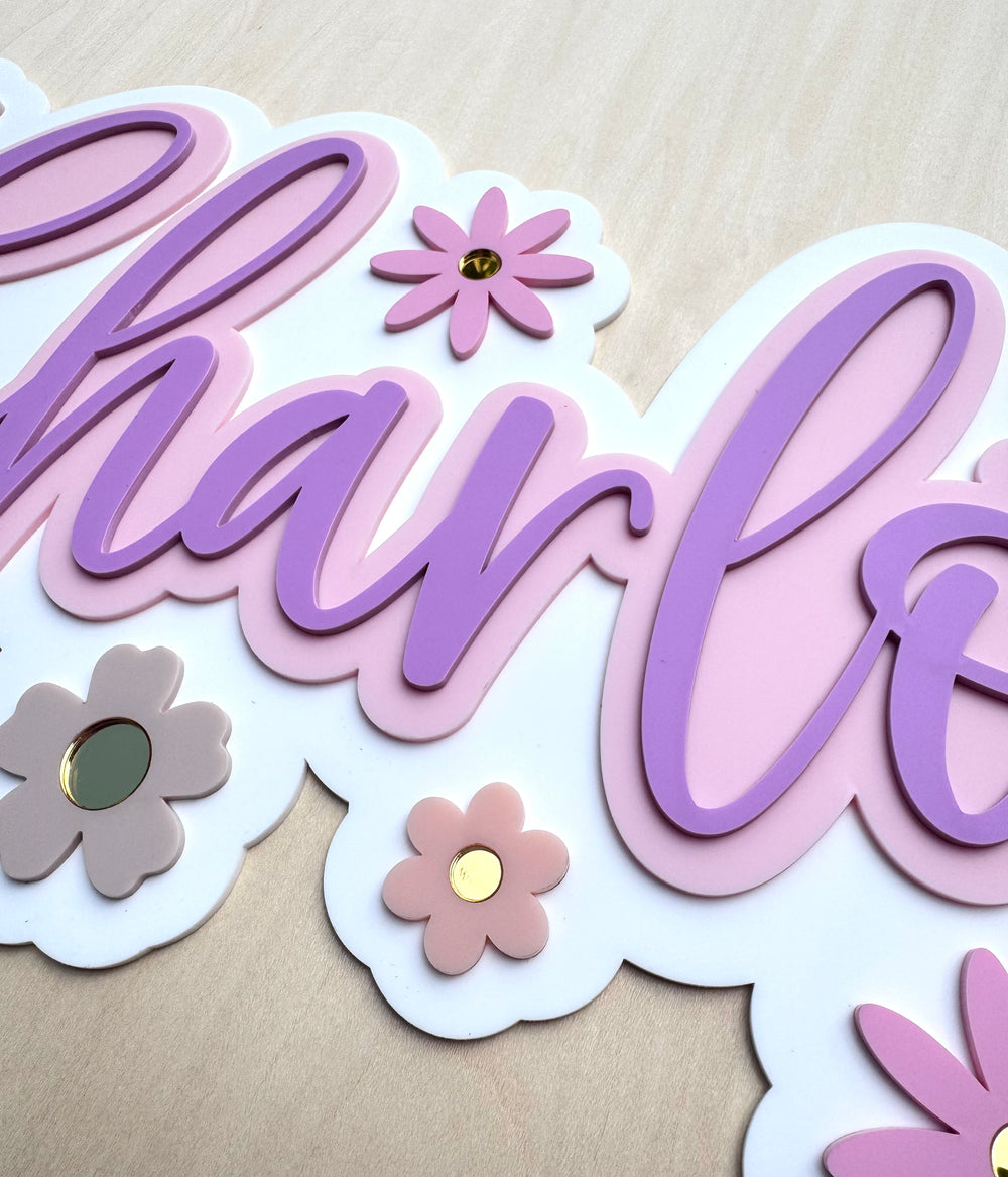 Custom Name Sign Detailed | Layered acrylic name plaque - Pretty Garden - Luma Light