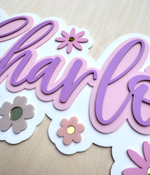 Custom Name Sign Detailed | Layered acrylic name plaque - Pretty Garden - Luma Light