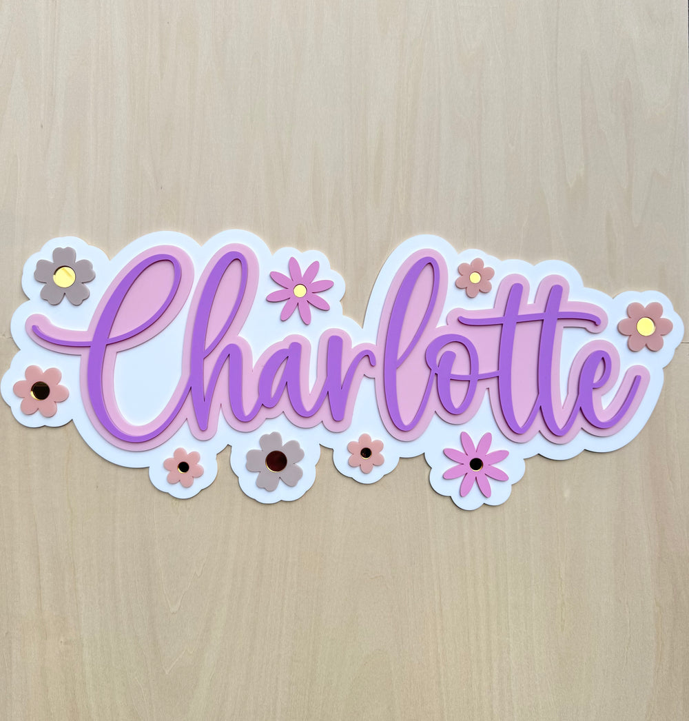 Custom Name Sign Detailed | Layered acrylic name plaque - Pretty Garden - Luma Light