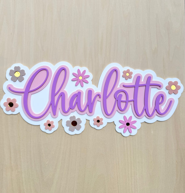 Custom Name Sign Detailed | Layered acrylic name plaque - Pretty Garden - Luma Light