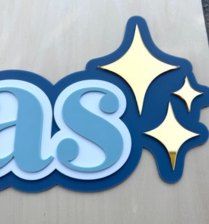 Custom Name Sign Detailed | Triple layered acrylic name plaque - Olive | Mocha | White | Stars - Luma Light