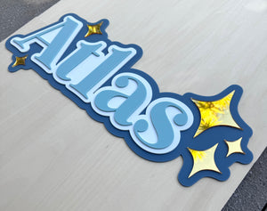 Custom Name Sign Detailed | Triple layered acrylic name plaque - Olive | Mocha | White | Stars - Luma Light