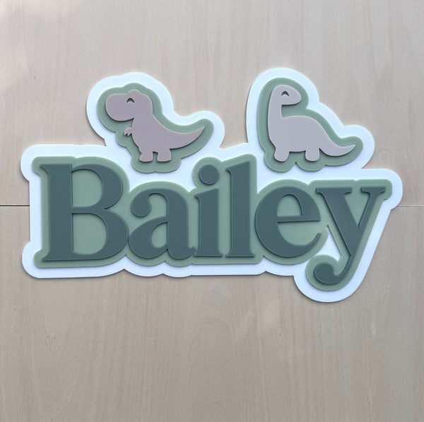 Custom Name Sign Detailed | Layered acrylic name plaque - Dinosaurs - Luma Light
