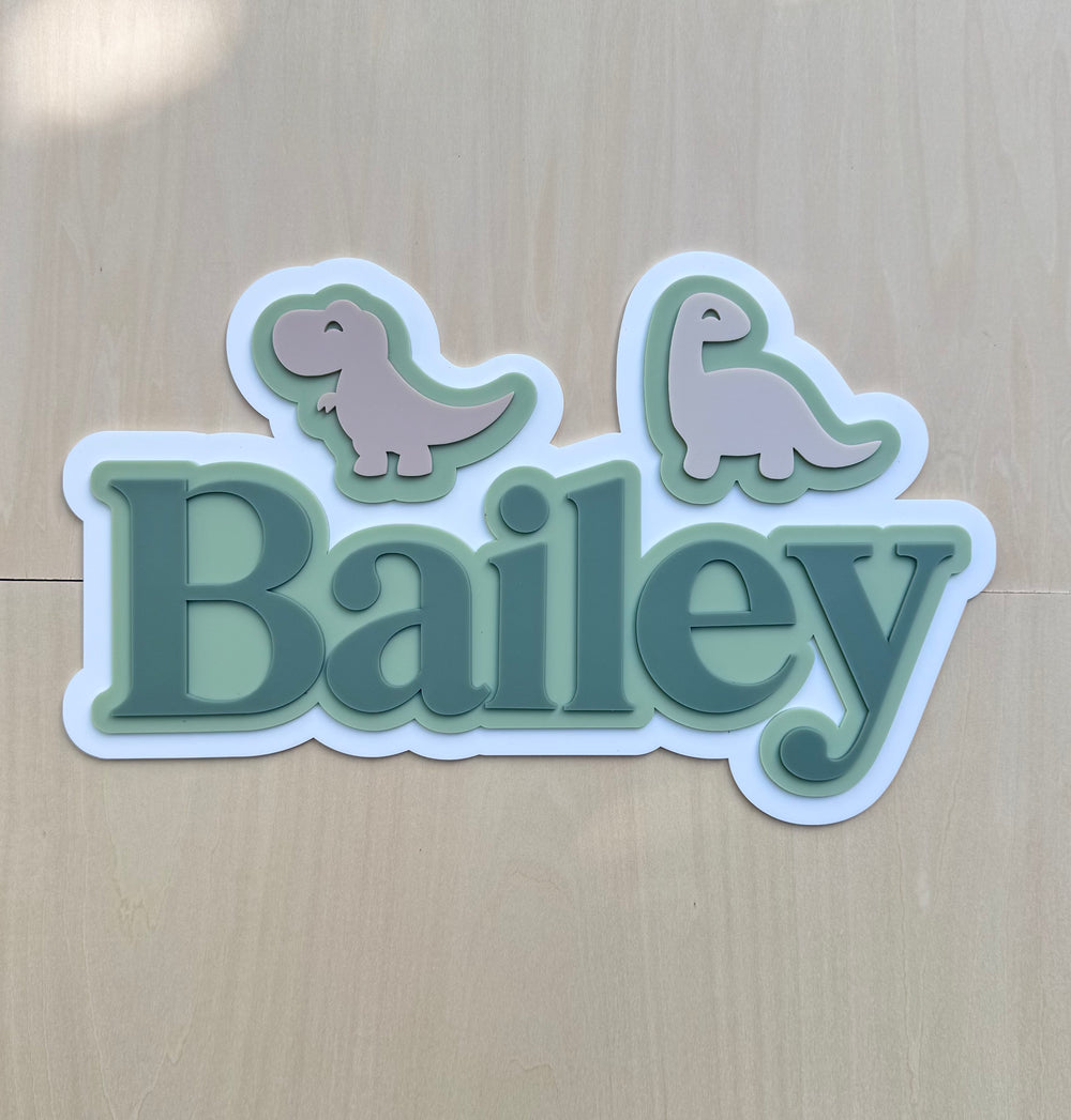 Custom Name Sign Detailed | Layered acrylic name plaque - Dinosaurs - Luma Light