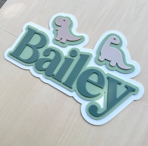 Custom Name Sign Detailed | Layered acrylic name plaque - Dinosaurs - Luma Light