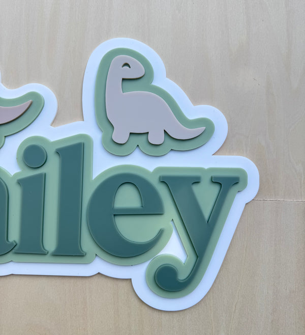 Custom Name Sign Detailed | Layered acrylic name plaque - Dinosaurs - Luma Light