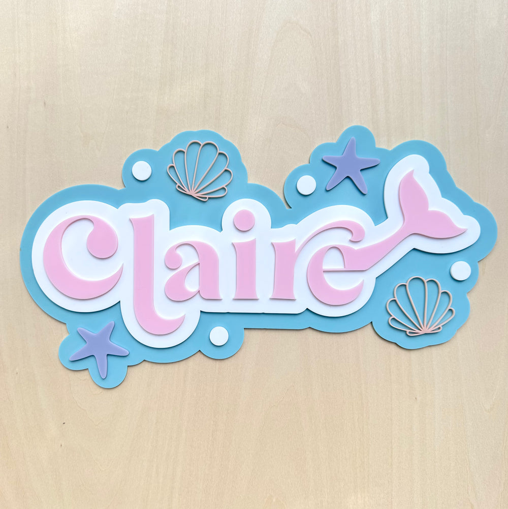 Custom Name Sign Detailed | Layered acrylic name plaque - Mermaids - Luma Light