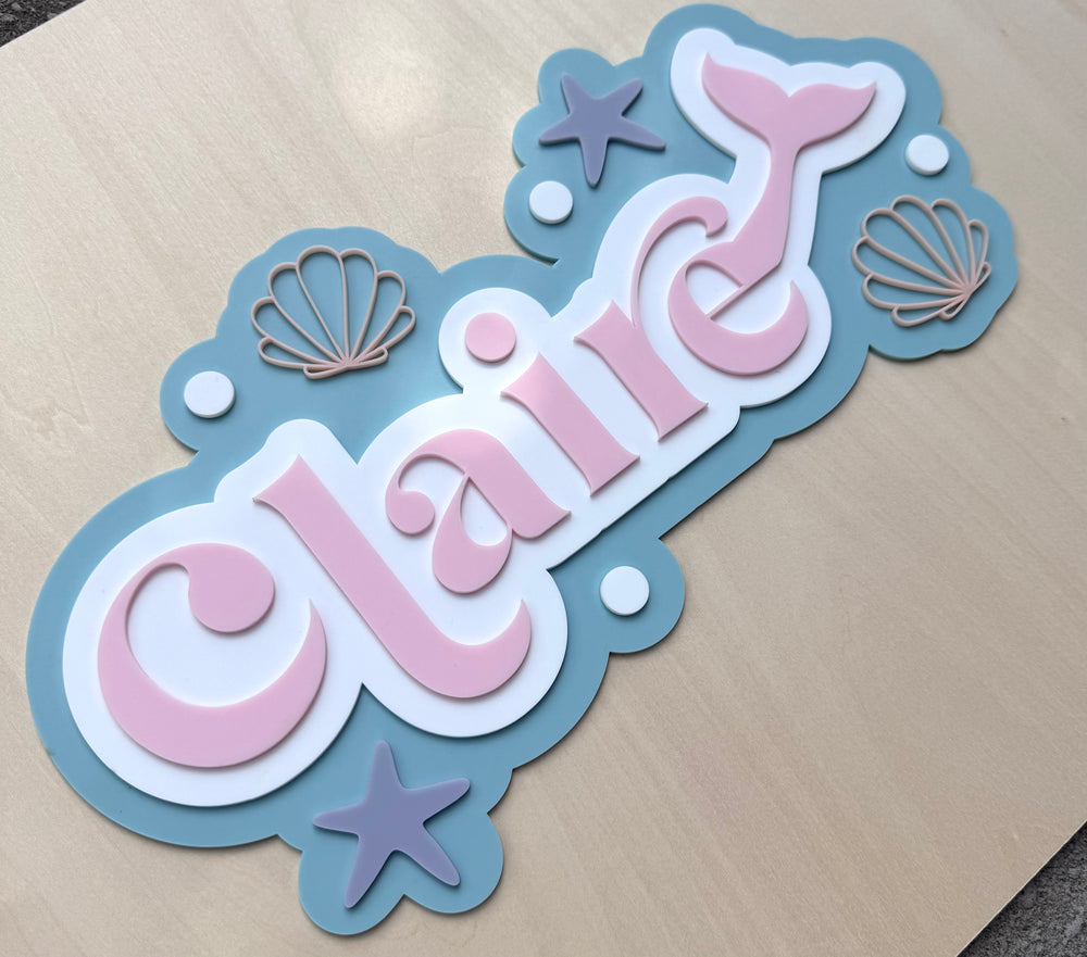 Custom Name Sign Detailed | Layered acrylic name plaque - Mermaids - Luma Light