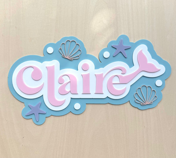 Custom Name Sign Detailed | Layered acrylic name plaque - Mermaids - Luma Light