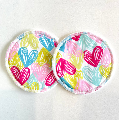 Reusable Breast Pads - Colourful Hearts - Milky Goodness