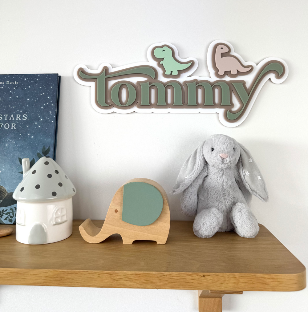 Custom Name Sign Detailed | Layered acrylic name plaque - Dinosaurs - Luma Light