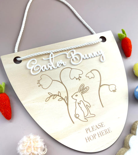 Easter Bunny please hop here - Hanging sign - Luma Light