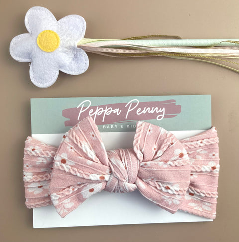 Stretchy Headband Bow - Pink Floral - Peppa Penny