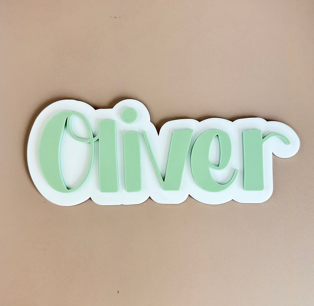 Custom Name Sign Simple | Two Layered acrylic name plaque - Sage & White - Luma Light