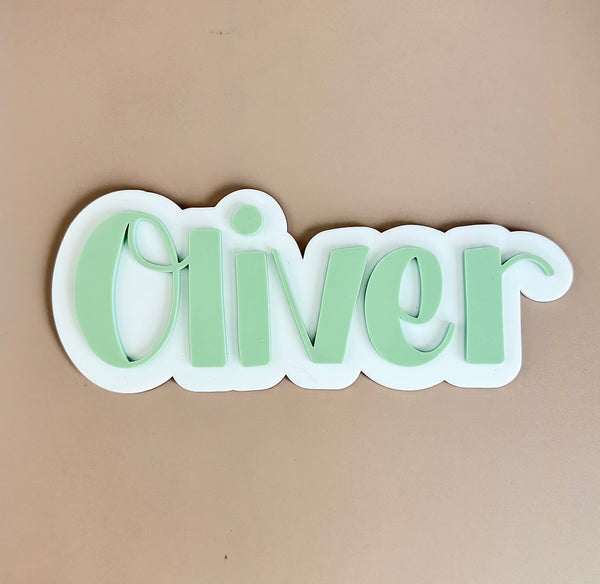 Custom Name Sign Simple | Two Layered acrylic name plaque - Sage & White - Luma Light