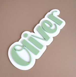 Custom Name Sign Simple | Two Layered acrylic name plaque - Sage & White - Luma Light
