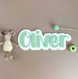 Custom Name Sign Simple | Two Layered acrylic name plaque - Sage & White - Luma Light