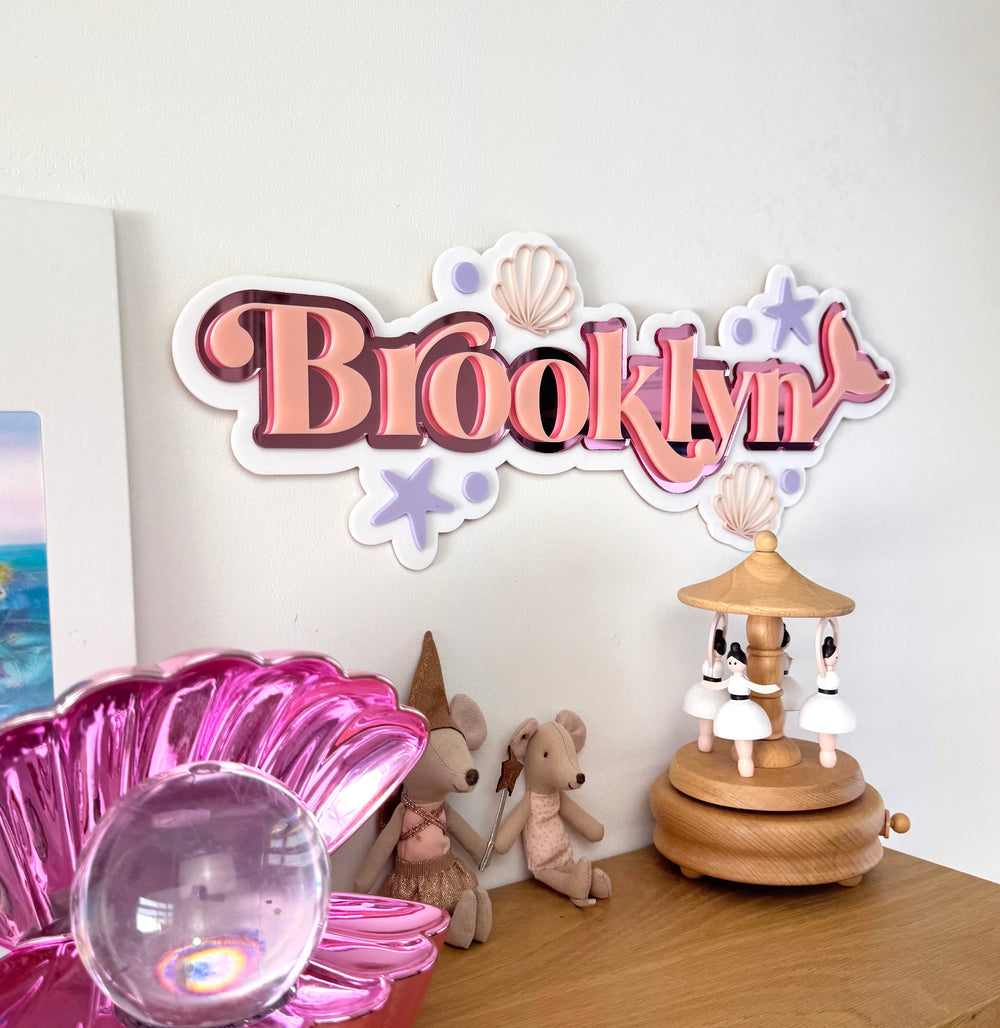 Custom Name Sign Detailed | Layered acrylic name plaque - Mermaids - Luma Light
