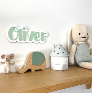 Custom Name Sign Simple | Two Layered acrylic name plaque - Sage & White - Luma Light