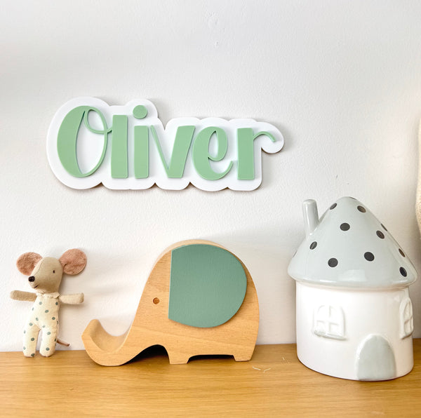 Custom Name Sign Simple | Two Layered acrylic name plaque - Sage & White - Luma Light
