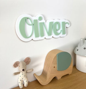 Custom Name Sign Simple | Two Layered acrylic name plaque - Sage & White - Luma Light