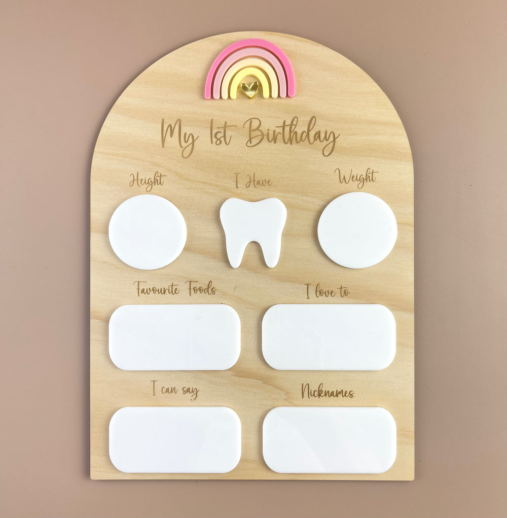 My 1st Birthday Board - Pink Rainbow - Luma Light