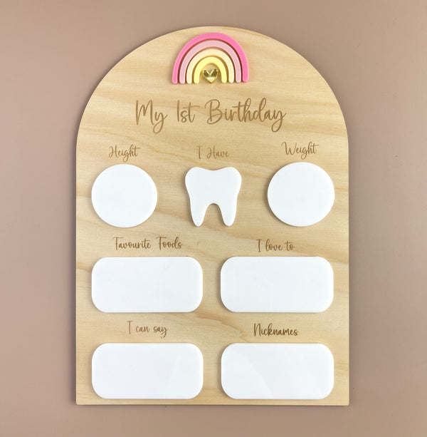 My 1st Birthday Board - Pink Rainbow - Luma Light