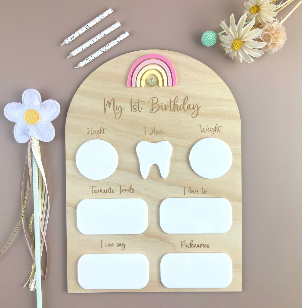 My 1st Birthday Board - Pink Rainbow - Luma Light