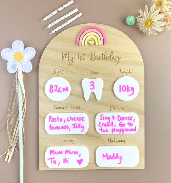 My 1st Birthday Board - Pink Rainbow - Luma Light