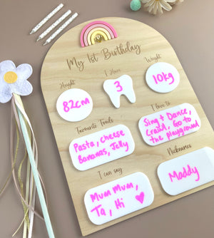 My 1st Birthday Board - Pink Rainbow - Luma Light