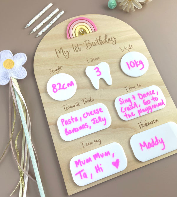 My 1st Birthday Board - Pink Rainbow - Luma Light