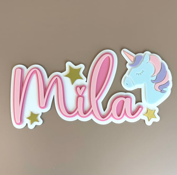 Custom Name Sign Detailed | Layered acrylic name plaque - Unicorn - Luma Light