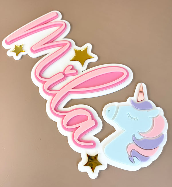 Custom Name Sign Detailed | Layered acrylic name plaque - Unicorn - Luma Light