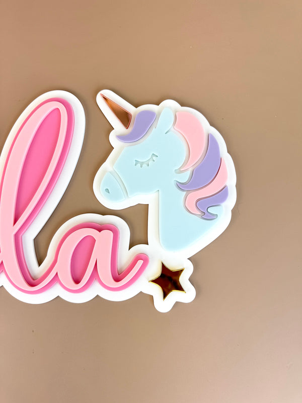 Custom Name Sign Detailed | Layered acrylic name plaque - Unicorn - Luma Light