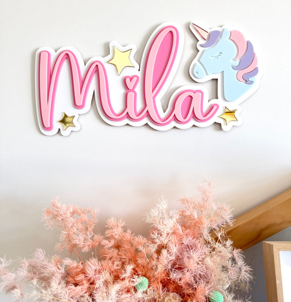 Custom Name Sign Detailed | Layered acrylic name plaque - Unicorn - Luma Light