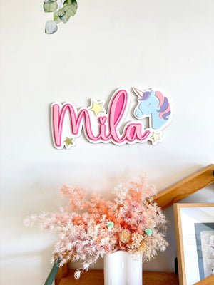 Custom Name Sign Detailed | Layered acrylic name plaque - Unicorn - Luma Light