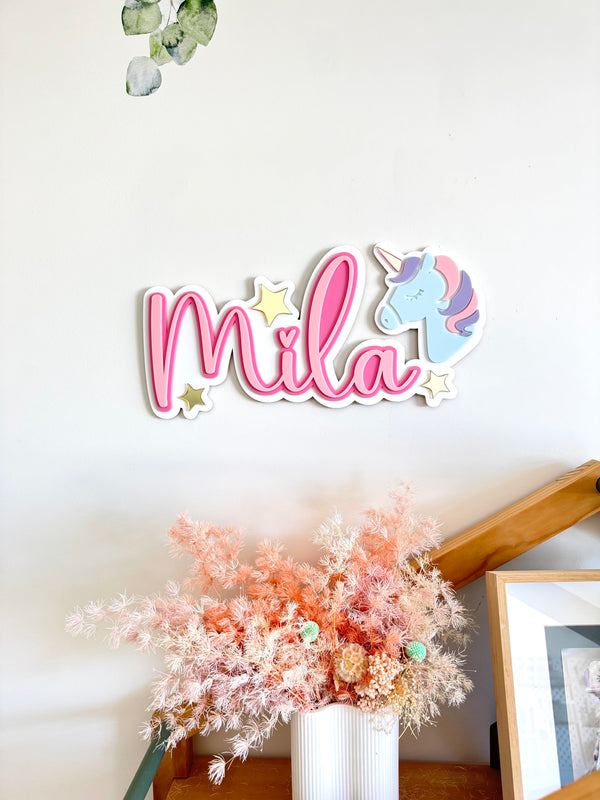 Custom Name Sign Detailed | Layered acrylic name plaque - Unicorn - Luma Light