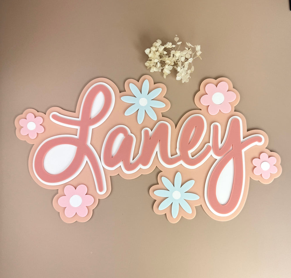 Custom Name Sign Detailed | Layered acrylic name plaque - Pretty Garden - Luma Light