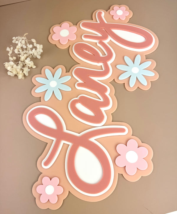 Custom Name Sign Detailed | Layered acrylic name plaque - Pretty Garden - Luma Light