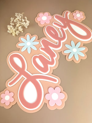 Custom Name Sign Detailed | Layered acrylic name plaque - Pretty Garden - Luma Light