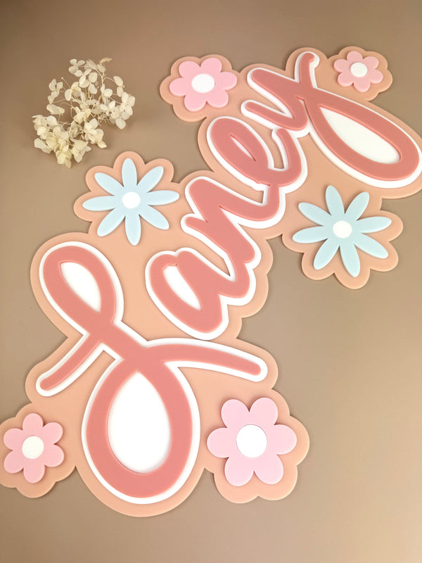 Custom Name Sign Detailed | Layered acrylic name plaque - Pretty Garden - Luma Light