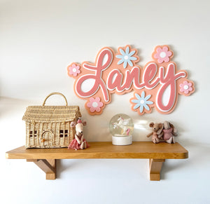 Custom Name Sign Detailed | Layered acrylic name plaque - Pretty Garden - Luma Light