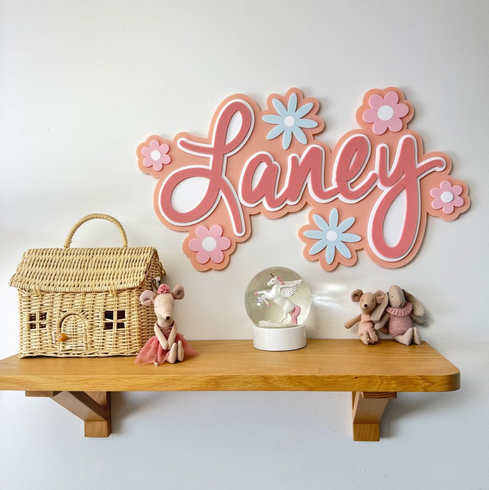 Custom Name Sign Detailed | Layered acrylic name plaque - Pretty Garden - Luma Light
