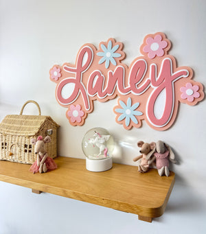 Custom Name Sign Detailed | Layered acrylic name plaque - Pretty Garden - Luma Light