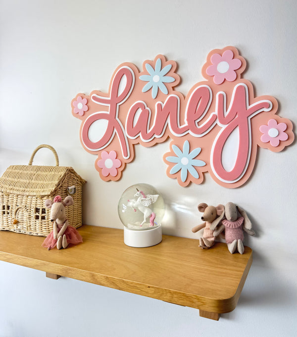 Custom Name Sign Detailed | Layered acrylic name plaque - Pretty Garden - Luma Light