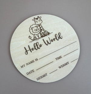 Hello World - Baby Safari - Birth Plaque - Luma Light