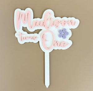 Floral Cake Topper - Custom Name + Number - Luma Light