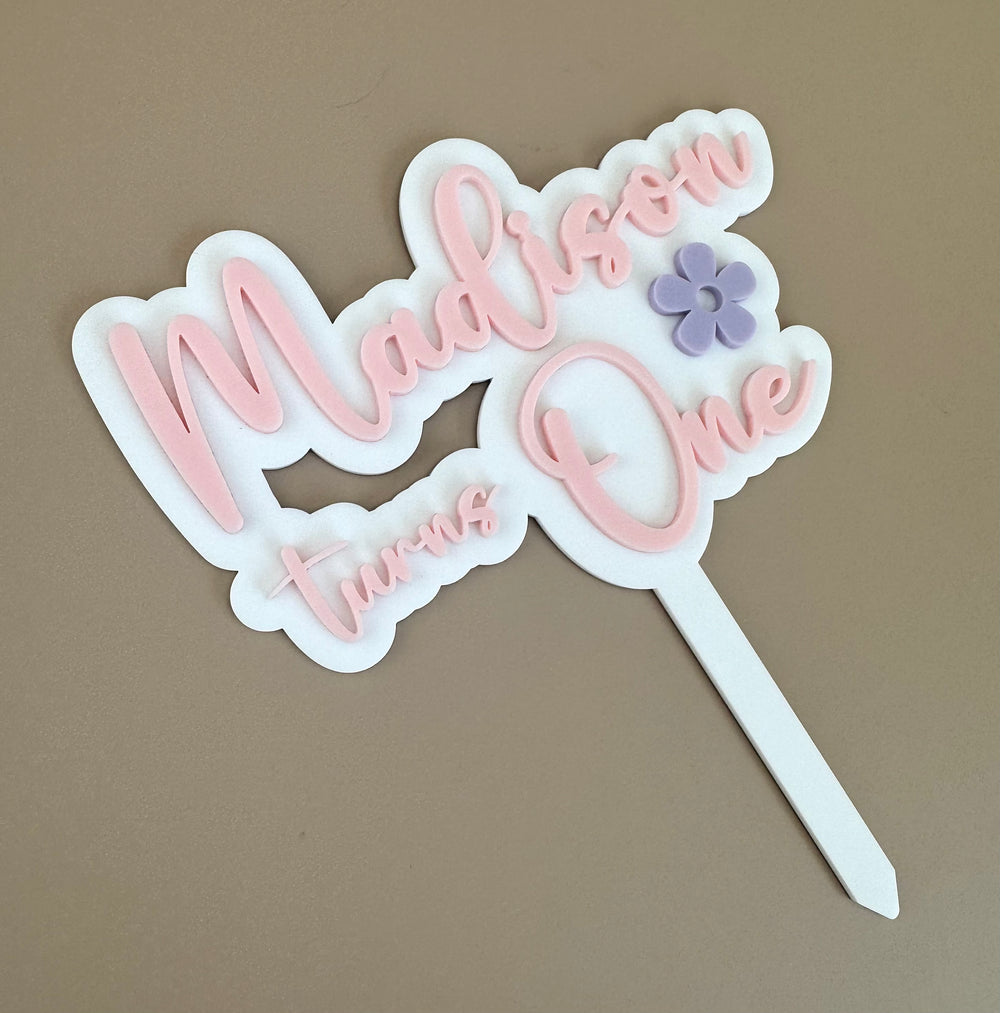 Floral Cake Topper - Custom Name + Number - Luma Light
